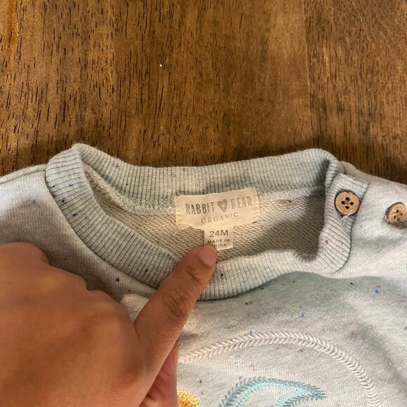 Rabbit Bear gray terry cloth lined wave embroidered short sleeve sweatshirt 24M - Picture 2 of 4